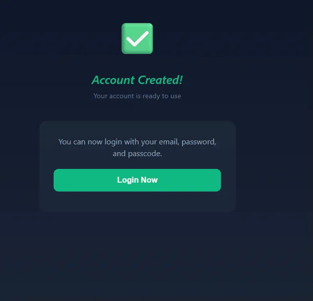 Account Created confirmation